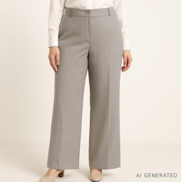 Gray Pinstripe Wide Leg  Pants 20W, High Rise, Classic Office Career Trousers - Picture 1 of 9